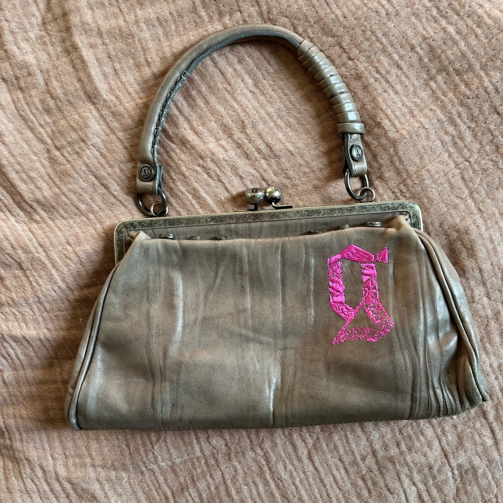 Galliano 2000s taupe leather shoulder bag